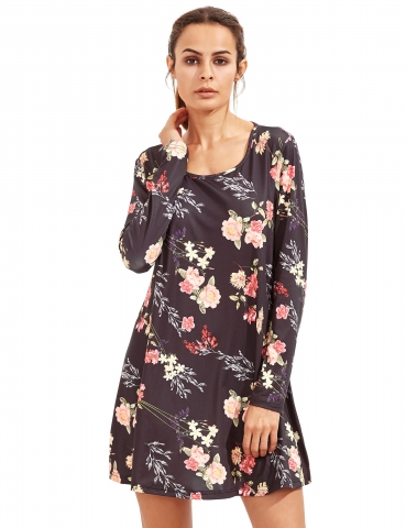 Multicolor Floral V Neck Short Sleeve Dress