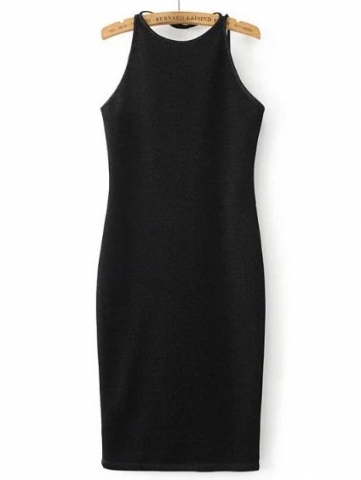 Black Halter Neck Open Back Sheath Dress