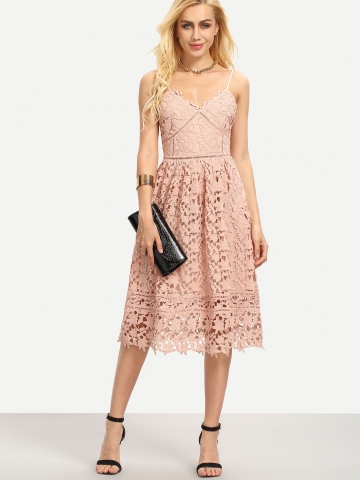 Hollow Out Fit & Flare Lace Cami Dress