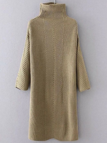 Army Green Turtleneck Drop Shoulder Sweater Dress