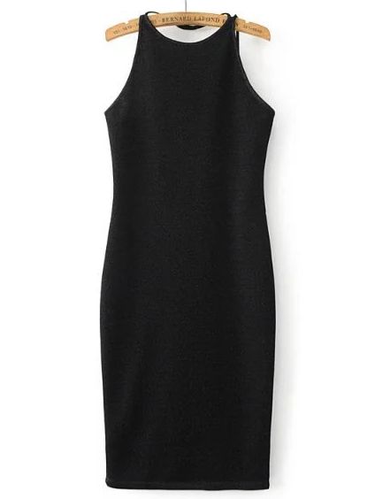 Black Halter Neck Open Back Sheath Dress