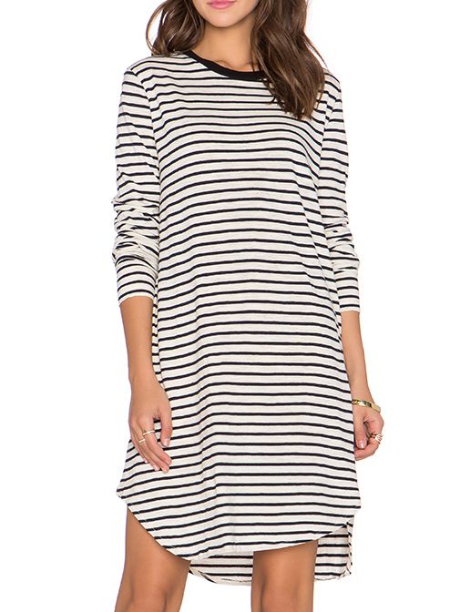 White Long Sleeve Striped Dress